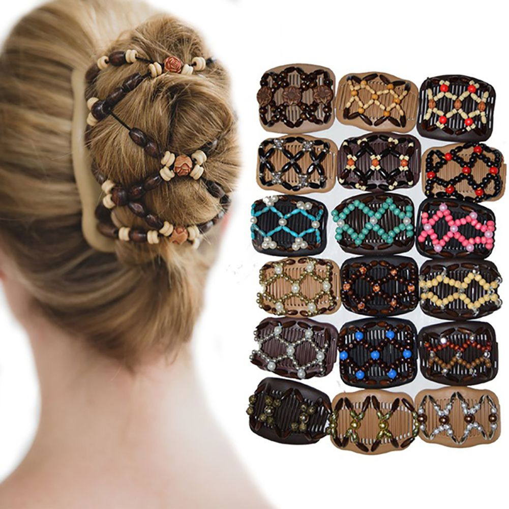 Peigne magique Vintage pour femmes, accessoires pour cheveux, perles élastiques, porte-chignon, pinces à cheveux, peigne à griffes, couvre-chef extensible, coiffure