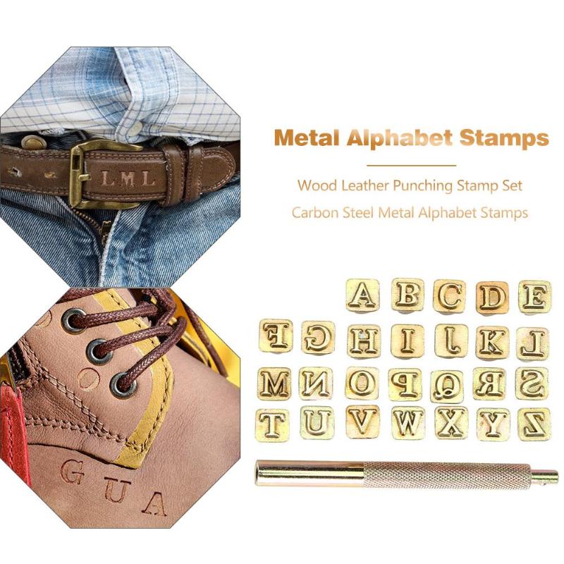 26pcs Wood Leather Punching Stamp Set Carbon Steel Metal Alphabet Stamps Metal Alphabet Stamps Home Craft Accessories Letter