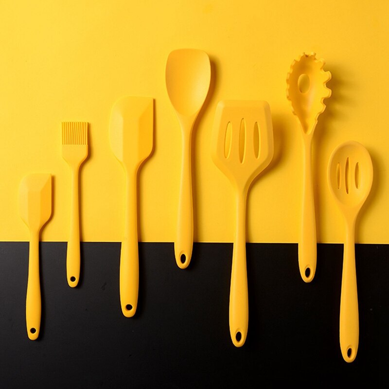 10PC Yellow Silicone Kitchenware Cooking Utensils Set Heat Resistant Kitchen Non-Stick Cooking Utensils With Storage Box