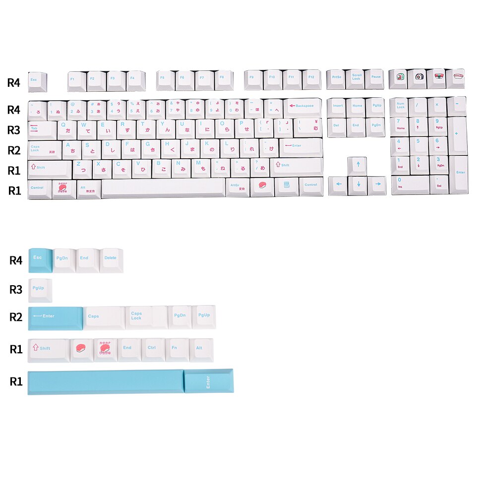 Tintura de perfil de cereza para teclado mecánico, tapa de tecla japonesa con tema Sushi blanco, estilo minimalista, 135 teclas, PBT: sushi