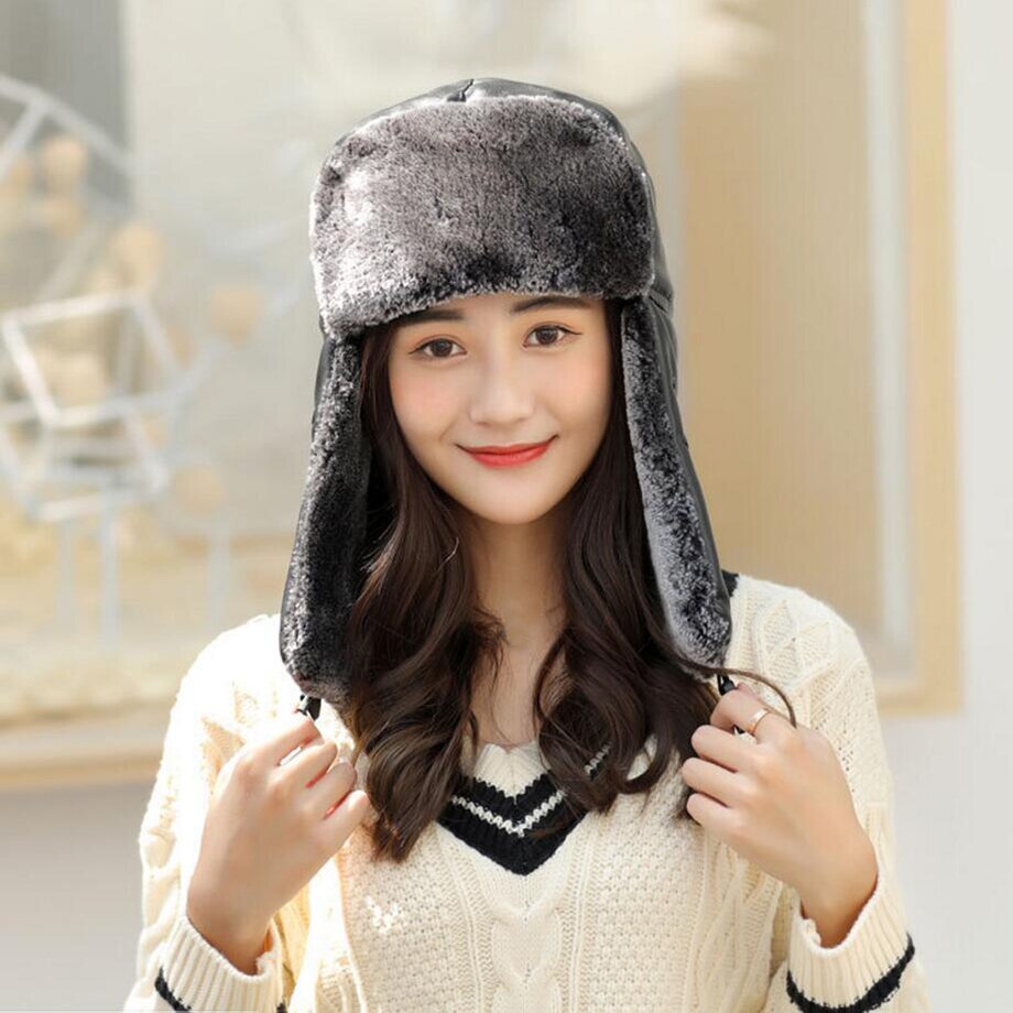 unisex bomber hat winter fur earflap brown caps ushanka hats cap bomber hat Ear helmet for mens and women pu leather ushanka