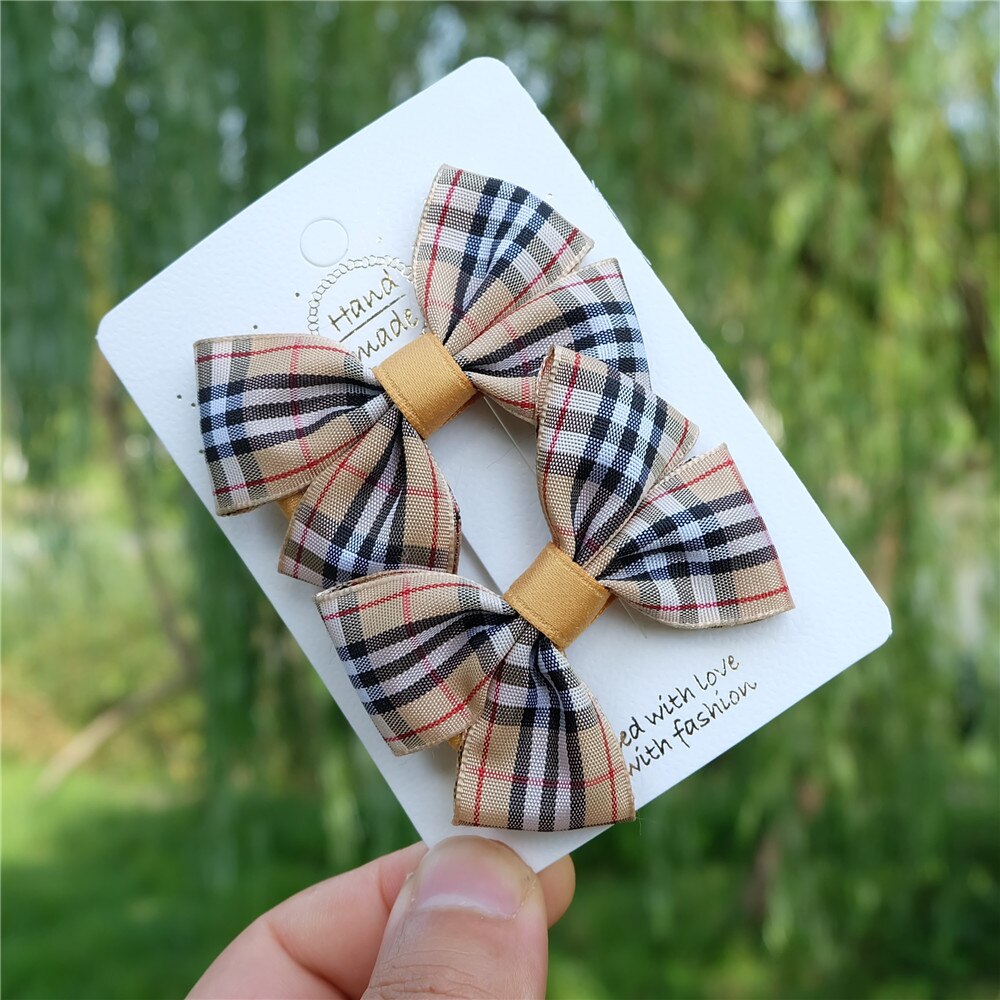 2 stuks/set meisjes strikken haarspeld klassieke geruite lint haarbanden kinderspeldjes kinderhaarkoord retro hoofddeksels haaraccessoires