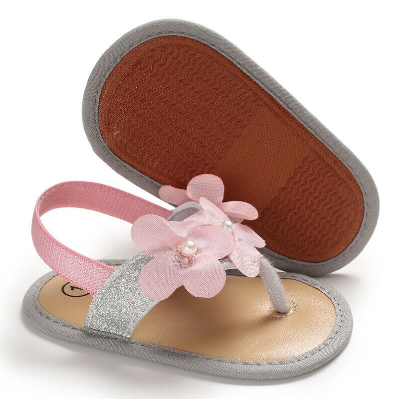 Newborn Baby Girl Flower Shoes Sandles Summer Shoes Infant Prewalker: Silver / 11