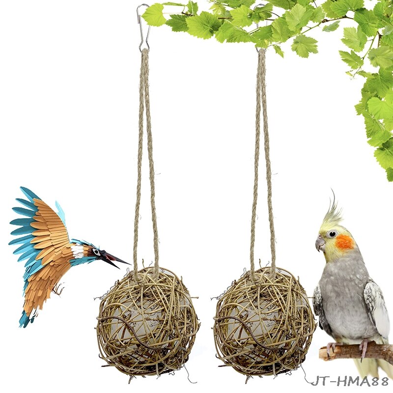Casa de nido de colibrí para pájaros, globo de mimbre tejido a mano, loro de pájaro con algodón