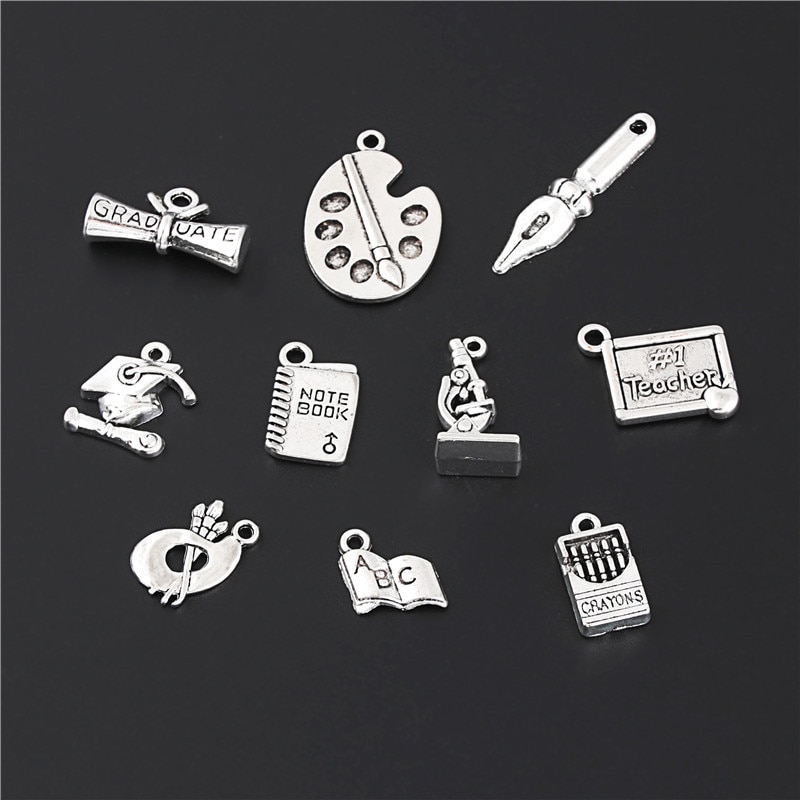 20Pcs Mix Zilver Kleur Boek Bachelor Cup Pen Charms Verf Board Hanger Maken Schoolbenodigdheden Sieraden Accessorie M164