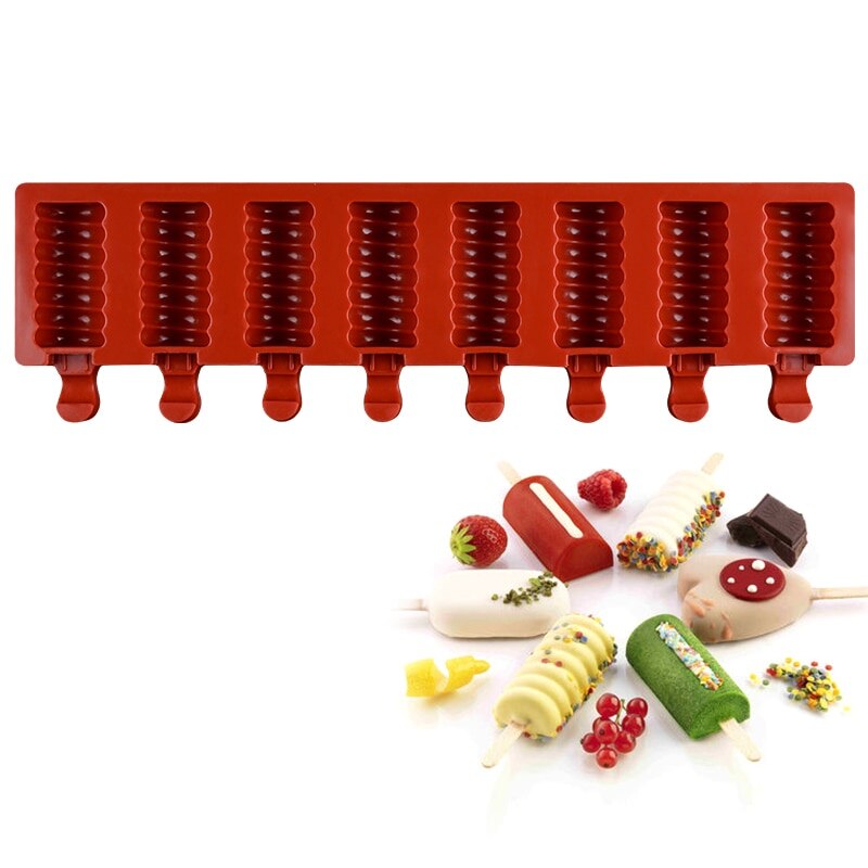 Ice Cream Mold Reusable Popsicle Mold With Sticks Kids Ice Cube Diy Tools Cell Lolly Mould Summer Gadget: brown and red