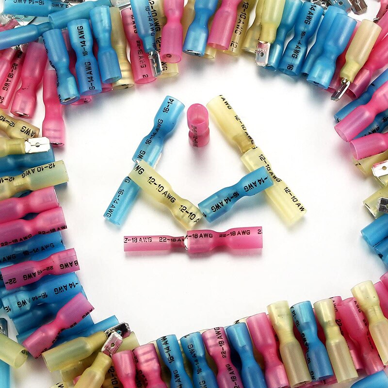 TVYVIKJ 220pcs Wire Spade Connectors, Waterproof Heat Shrink Female Male Terminals Fully-Insulated Electrical Crimp Kit