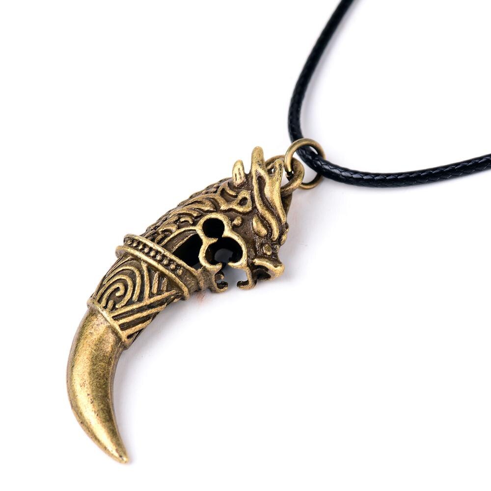 CHSXY Vintage Gothic Punk Dragon Head Necklace Personality Domineering Carving Wolf Tooth Shape Alloy Pendant Necklace Men