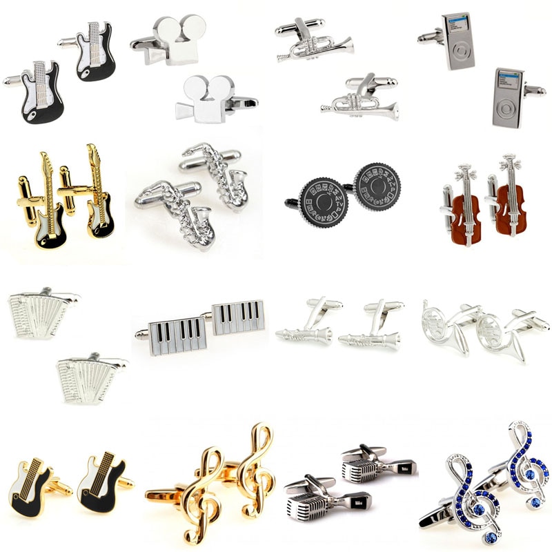Sten guld musik node guitar trompet sax klaver mikrofon manchetknap manchetknap 1 par stor