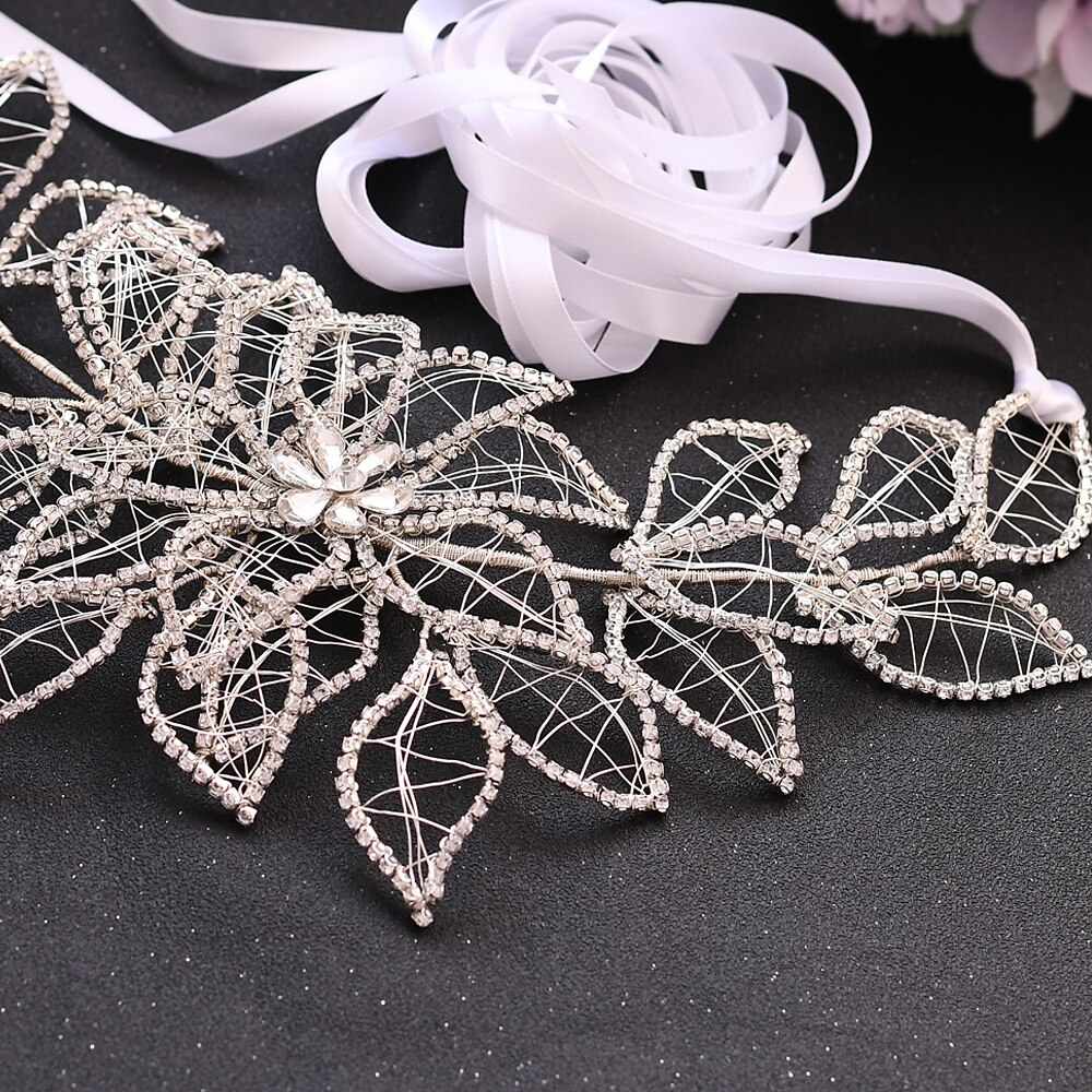 TRiXY SH256-S Silver Diamond Wedding Dress Belt Waist Belt with Rhinestones Luxury Sparkly Belts for Women Dress Satin Sash Belt
