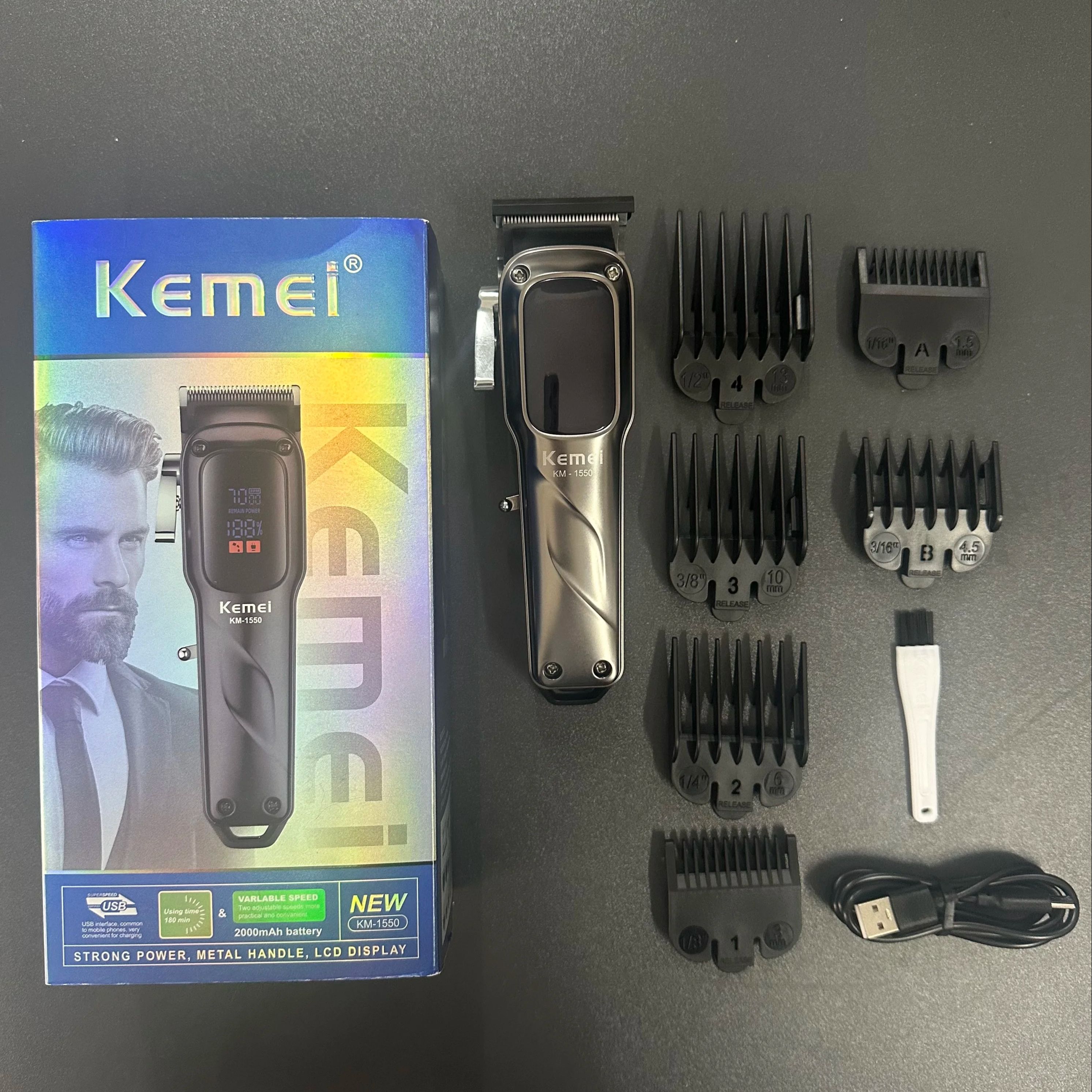 KEMEI km-1550 Hair Clippers Trimmer Rechargeable Electric Hair Clippers Trimmer for Commercial Clippers: black