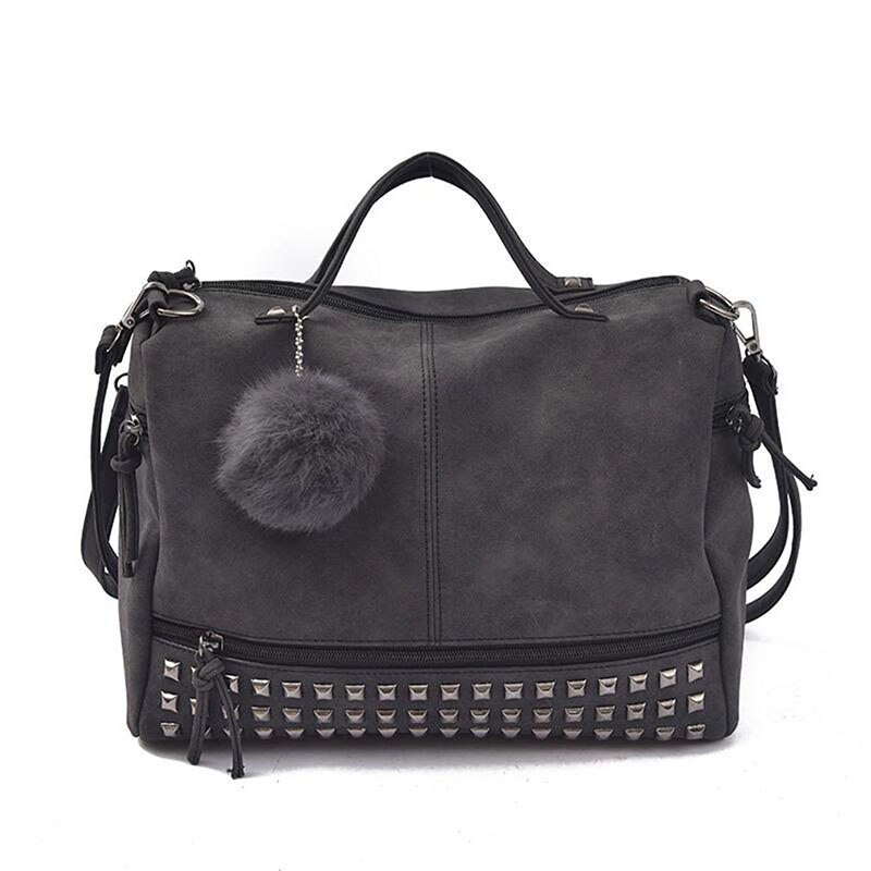 Vintage de cuero nobuck bolsos remache bolsas grandes para mujer bolso bandolera estilo motero Bolsa-