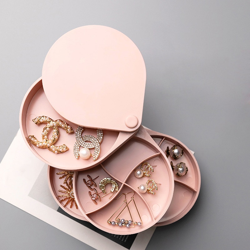 Jewelry Storage Box Rotating Multi-Layer Display Organizers Dressing Table Boxes Make Up Storage Cosmetic Organizer: Pink