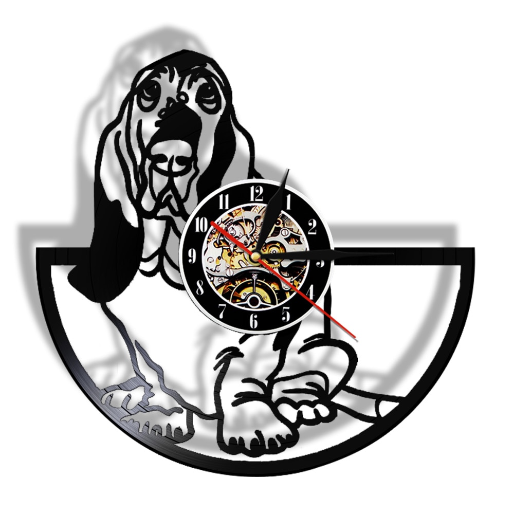 Basset Hound Dog Grooming Wall Art Puppy Dog Pet Multi Coldecorors LED Sign Animal Vinyl Longplay Record Wall Clock