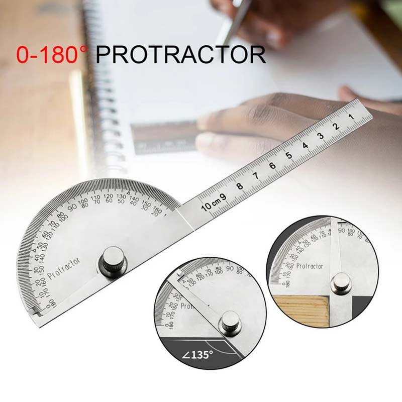 Multifunctional stainless steel adjustable protractor round head angle ruler mathematical measuring tool