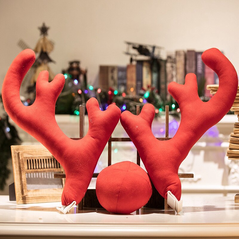 renne décor de noël voiture véhicule nez corne ensemble de costumes Rudolf renne bois rouge nez ornements Elk bois