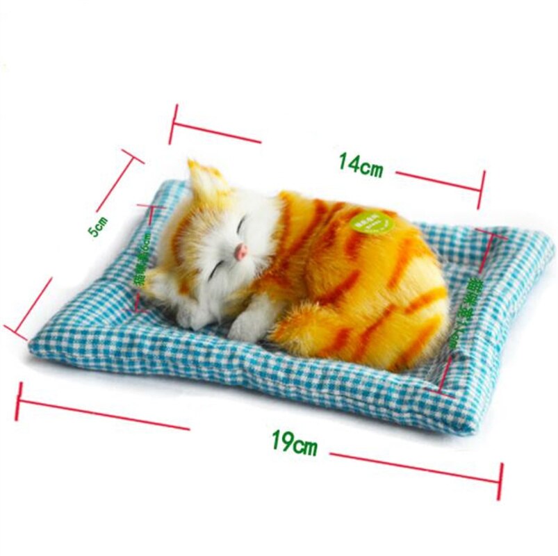 Niedliches plüschtier mit schlafkatzenfunktion und geräuschsimulation, tiermodell, schlafende katze, spielzeug, autodekoration, ornamente, puppenbastelarbeiten