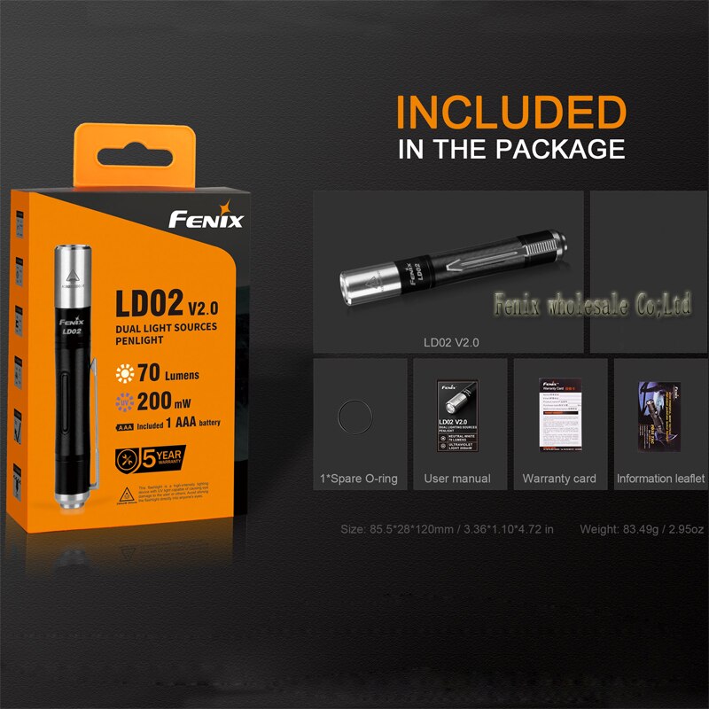 Fenix LD02 V 2.0 Cri Cree XQ-E Hi Warm Witte Led En 365nm Uv Aaa Batterij Led Edc zaklamp Zwart