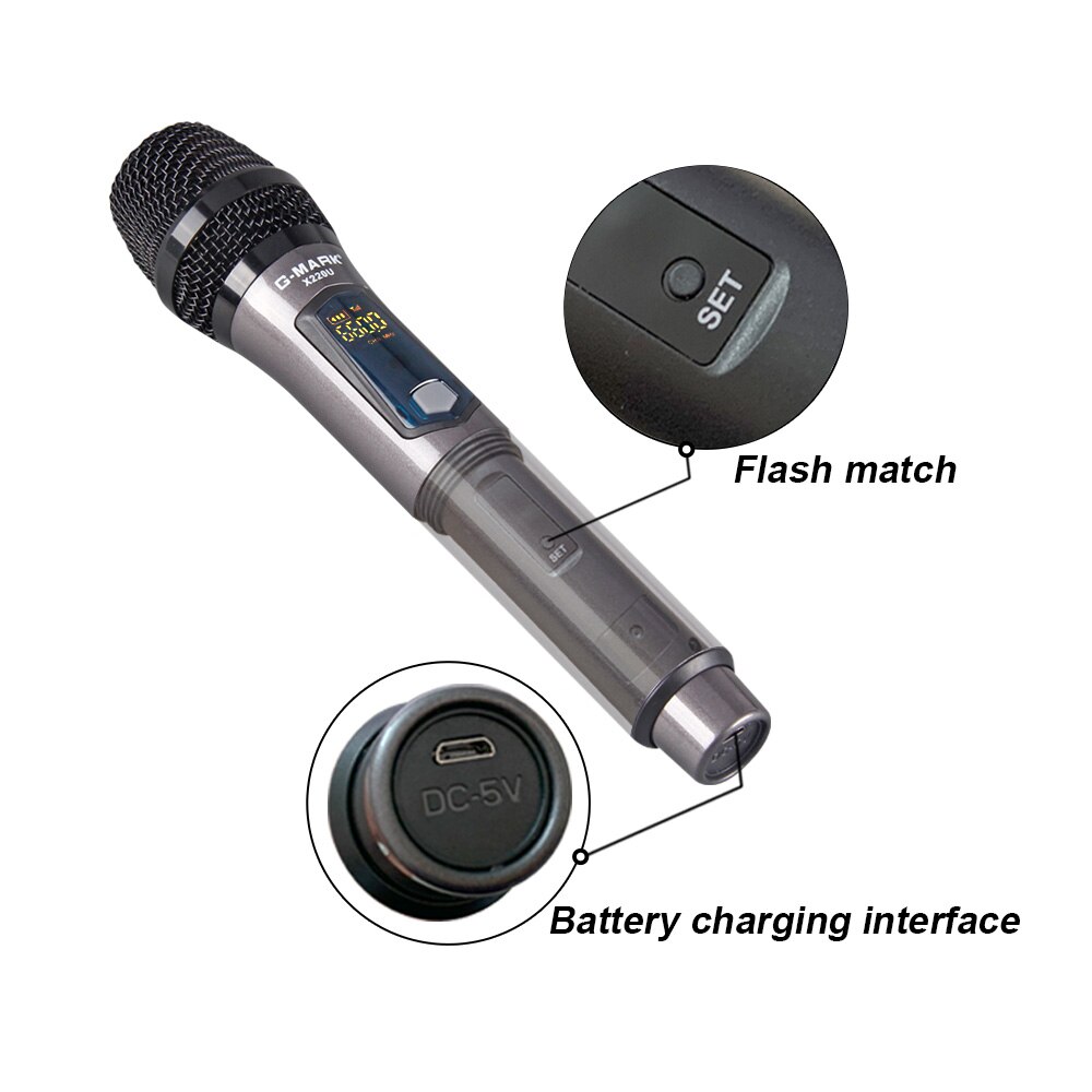 Micrófono inalámbrico G-MARK X220U UHF, grabación de Karaoke, portátil, con receptor de batería de litio recargable