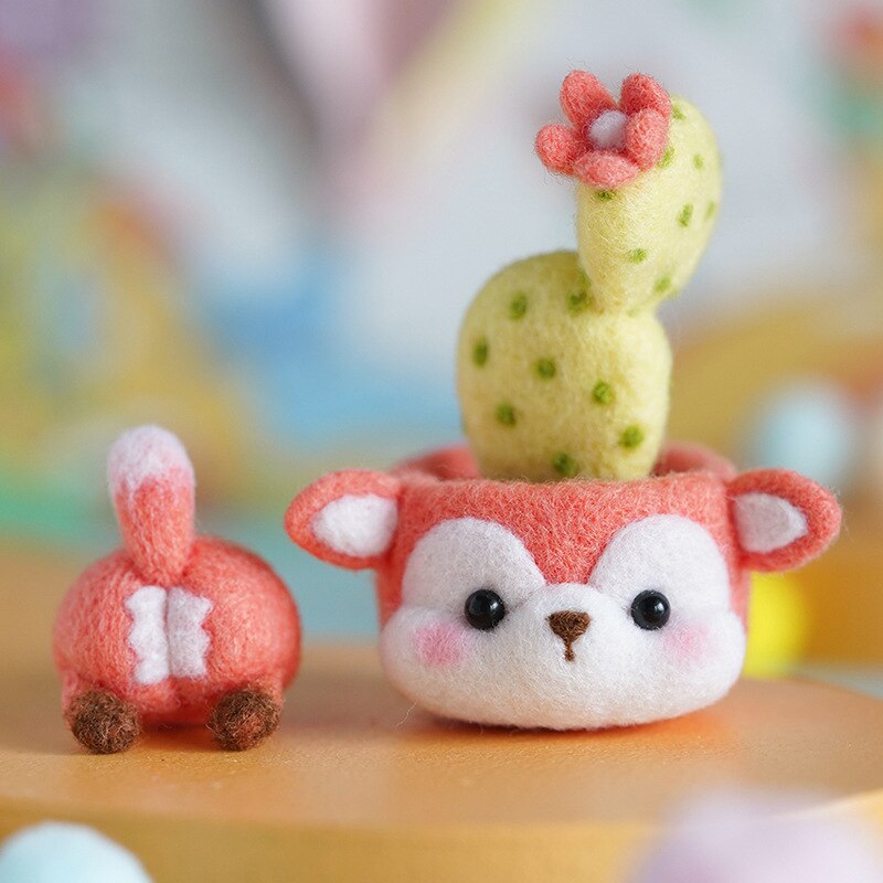 1Pcs Niet Afgewerkt Handgemaakte Pocket Mooie Animal Cactus Plant Wol Naaldvilten Kit Panda Plant Vilt Prikte Voor Kids: No.4