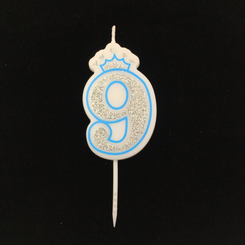 Bougie couleur argent chiffres brillant 0 à 9 ans pour gâteau joyeux anniversaire, couronne en forme de couronne pour mariage et fête pour enfants et adultes: Blue 9