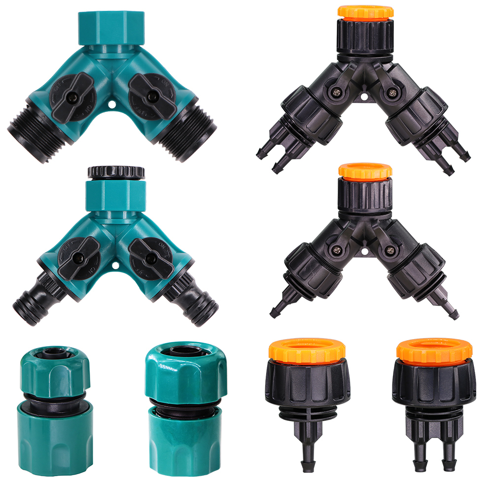 Garden Irrigation Connector 2 way four-way separator 1/2 "3/4" to 1/4 "barb 2 way tubing adapter suitable for plant irrigation