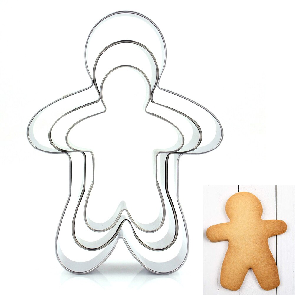 3pcs/set Dessert Stainless Steel Decorating Gingerbread Man Biscuit Mold Reusable Kitchen Cookie Cutter Baking Tools