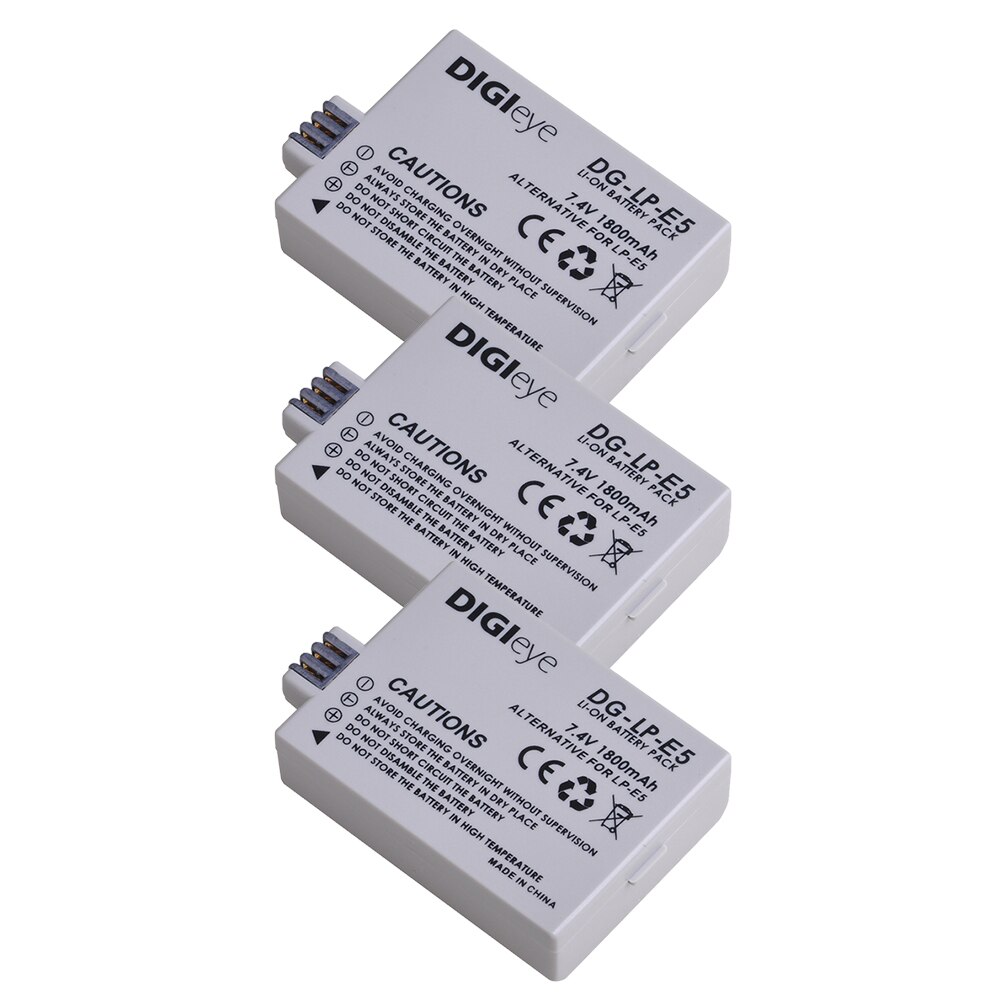 1800mAh LP-E5 LPE5 Battery for Canon EOS Rebel XS Rebel T1i Rebel XSi 1000D 500D 450D Kiss X3 Kiss X2 Kiss F Camera: 3 battery
