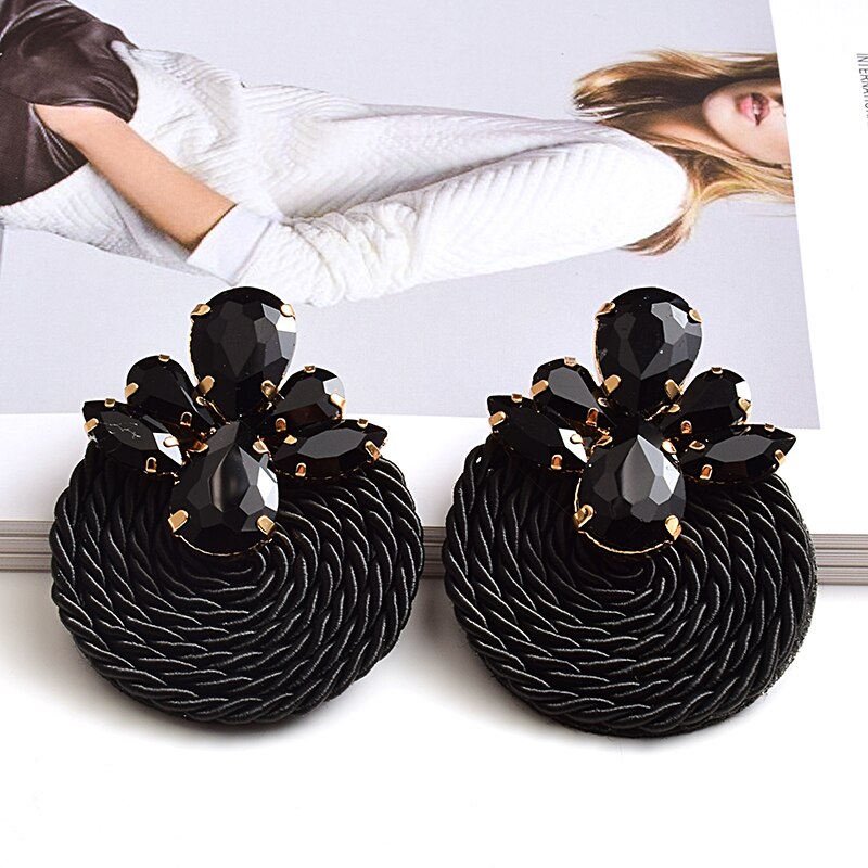 Kleurrijke Kristallen Oorbellen Strass Handgemaakte Ronde Earring Sieraden Accessoires Voor Vrouwen: Black