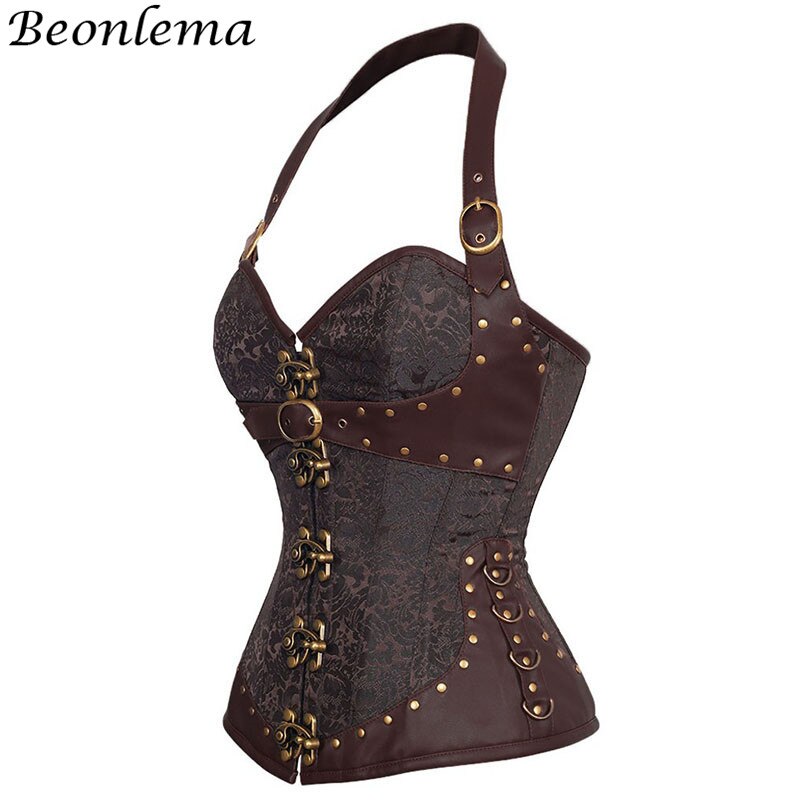Beonlema Steampunk Korsett rot gotisch Kleidung sexy Bustiers Braun Jahrgang Weiblichen Mieder Overbust Spitzen Korsage Partei Kostüm