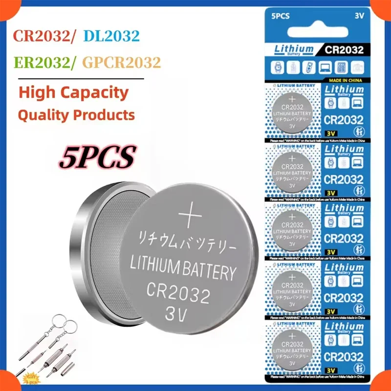 Bateria de lítio cr2032 de 200mah, cr 2032 dl2032 ecr2032, 3v, para brinquedos, relógio, calculadora, chave de carro, botão de controle remoto: YELLOW