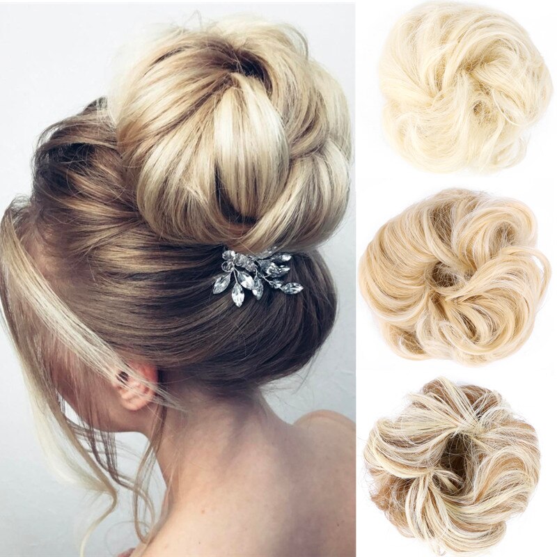 Full Star Synthetic Wrap Curly Messy Hair Bun Chignon Synthetic Hair Donuts Hairpiece For Women Curly Elastic Updo Scrunchy
