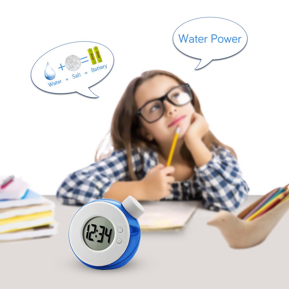 Cute Water Power Clock Digital Display Clock Calendar Timer Eco-Friendly Smart Clock for Desktop Home Children Christmas