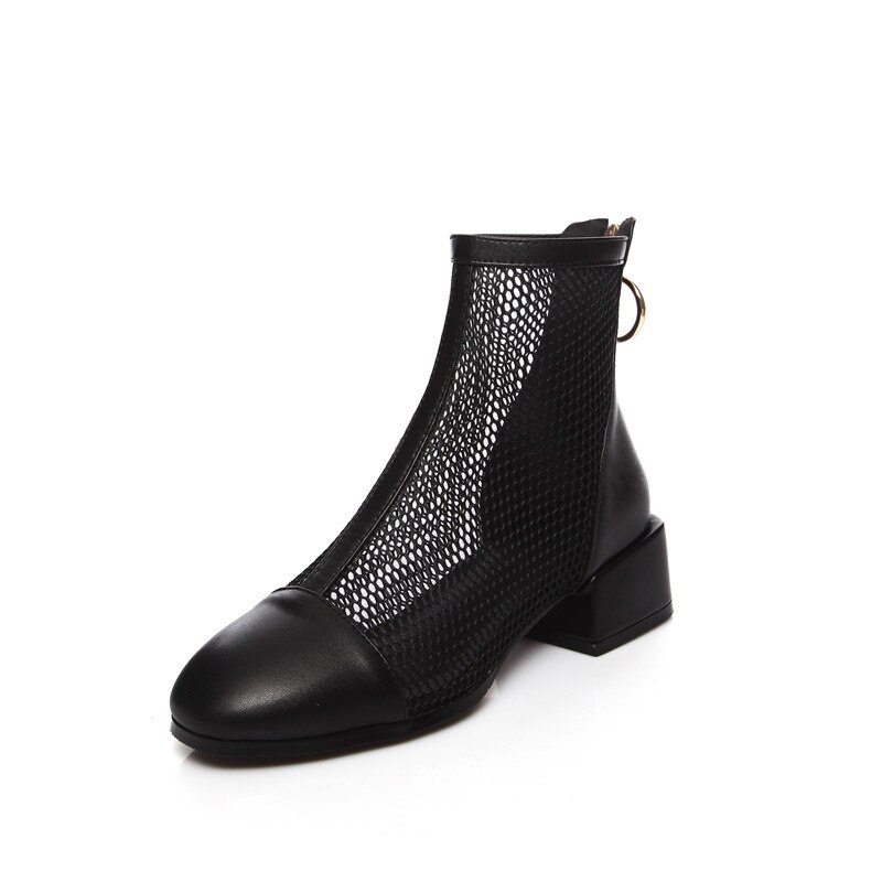 Morazora merk enkellaarsjes met hak, vierkante neus, zomerlaarzen, effen kleur, ademende damesschoenen, zwart