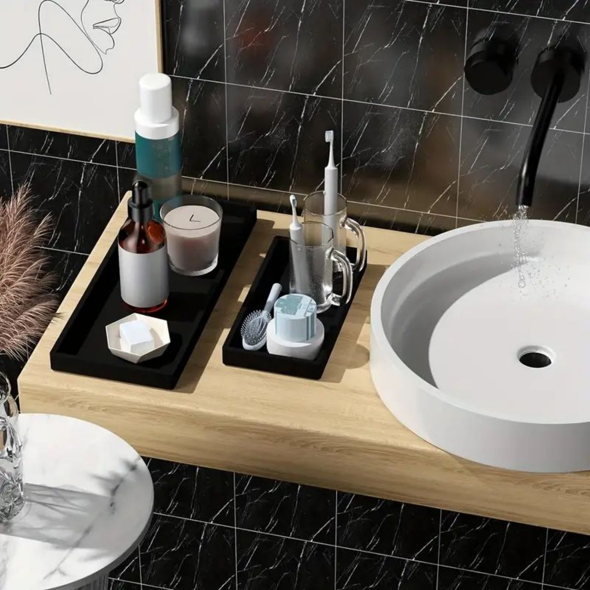 Silikontablett für Badezimmerarbeitsplatten, Shampoo-Aufbewahrungstablett für Händedesinfektionsmittel, Schmuck-Präsentationstablett zur dekorativen Aufbewahrung