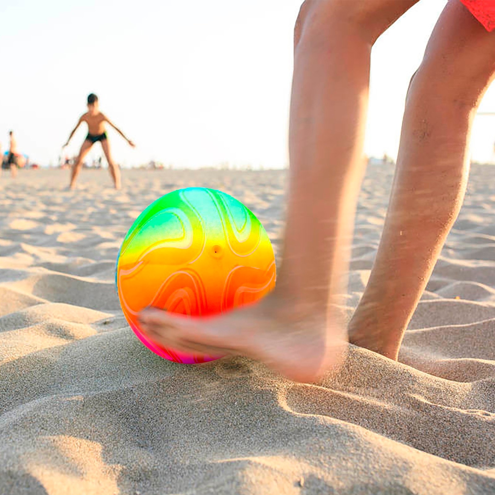 Summer Beach Rainbow Sports Ball Inflatable Handball For Outside Activities Football For Outdoor Indoor Beach Kids 22.9cm: A