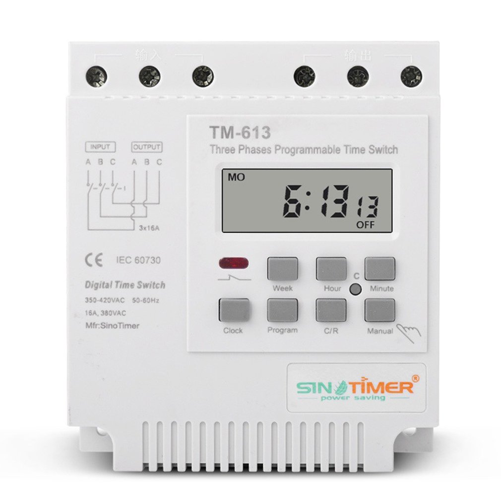 interruptor programable de temporizador trifásico TM613, 380v, con retroiluminación, interruptor de tiempo digital para 7 días-24 horas