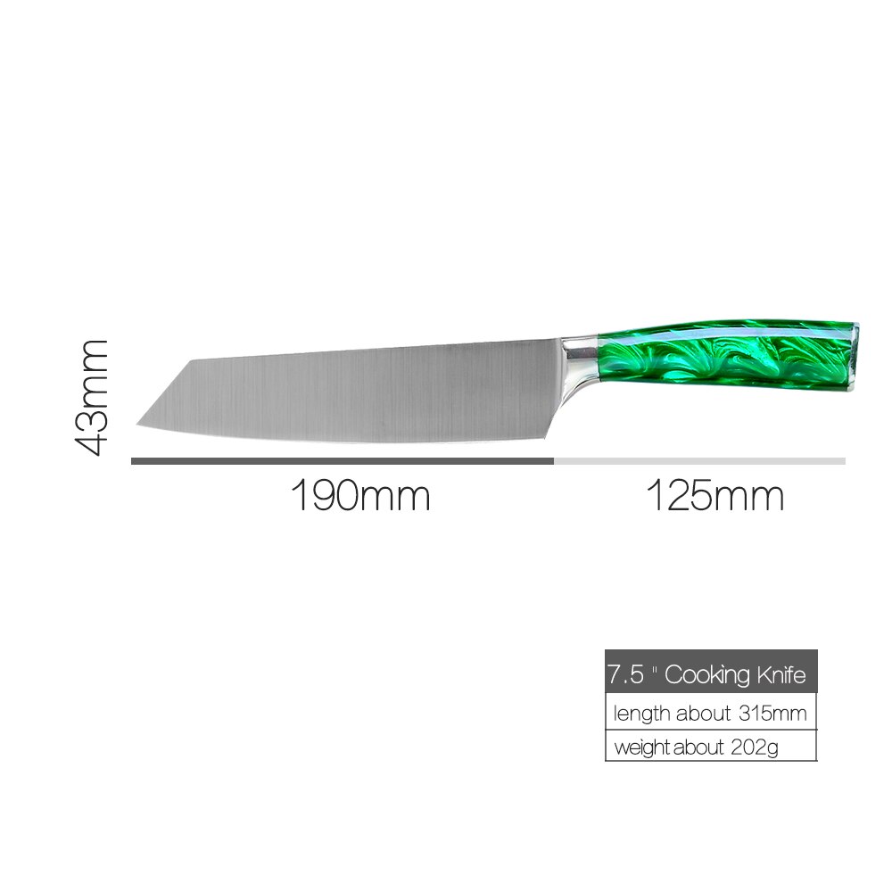 XYj-Juego de cuchillos de cocina de acero inoxidable, juego de cuchillos con Mango Verde de 8 pulgadas, Santoku, cortador de pan de Chef, rebanador chino 3CR13: I 7.5 cooking knife