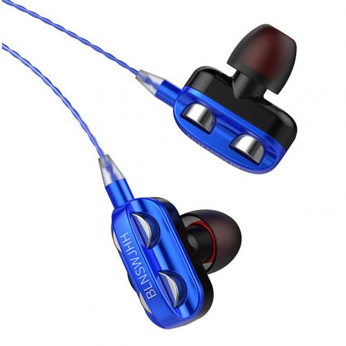 Dual Dynamic Circle Stereo Bass EarphonesIn-Ear 3.5MM Wired Earphones Metal Earpiece with MIC: Blue