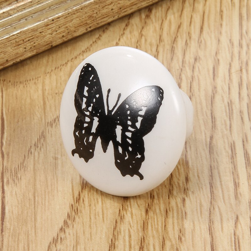 1PC White Print Ceramic Handles Drawer Knobs Cupboard Door Handles Single Hole Cabinet Handles With Screws Furniture Handle