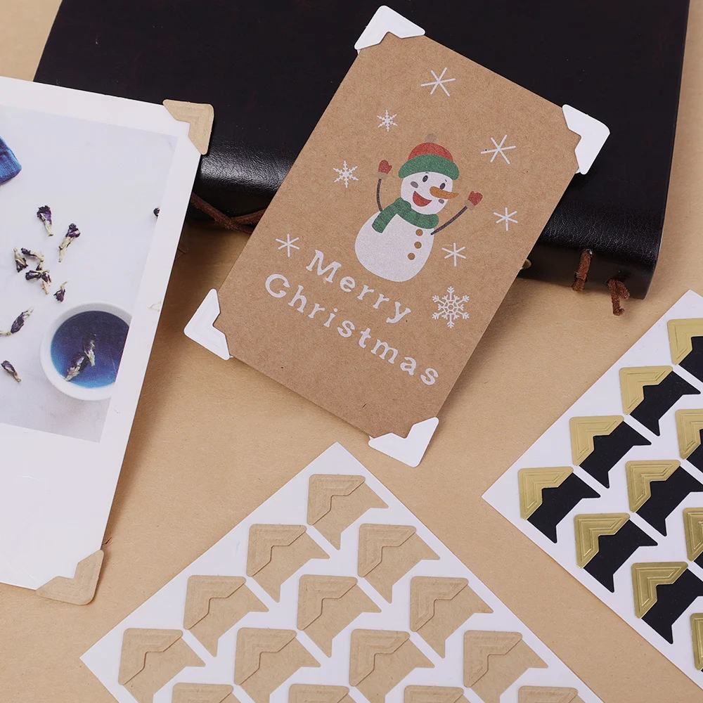 Lots Corner Stickers Album Vintage Corner Kraft Paper Stickers Self Adhered DIY Handwork Frame Photo Gold Silver Decoration