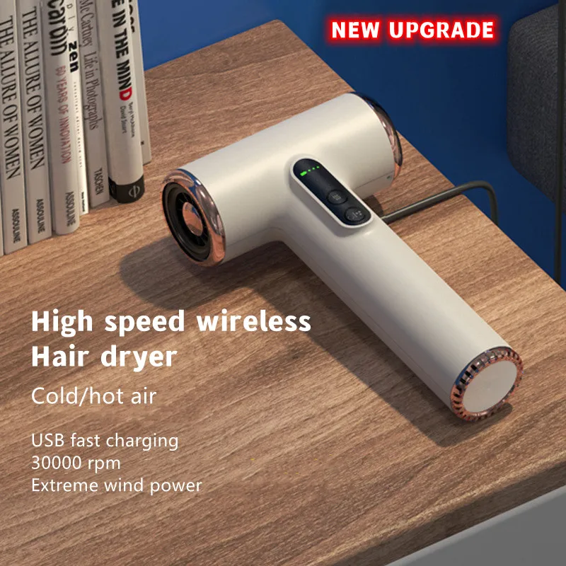 Draagbare draadloze föhn USB-oplaadscherm Haardrogers voor slaapzaal/reizen Sterke wind Geluidsarm 3 versnellingen