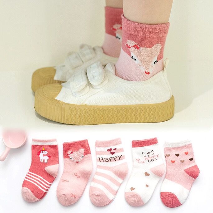 5 pares/lote bebê meias outono inverno quente algodão crianças meias bonito meninas dos desenhos animados animal meninos infantil meias: Rosa / S(0-1Y)