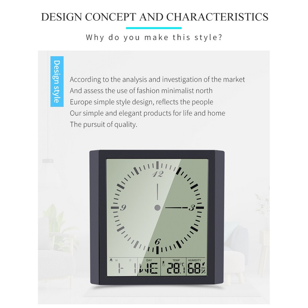 Digital Wall Clock Smart Display Clock Multifunctional Electronic Big Screen Thermometer Hygrometer Weather Station Alarm Clock