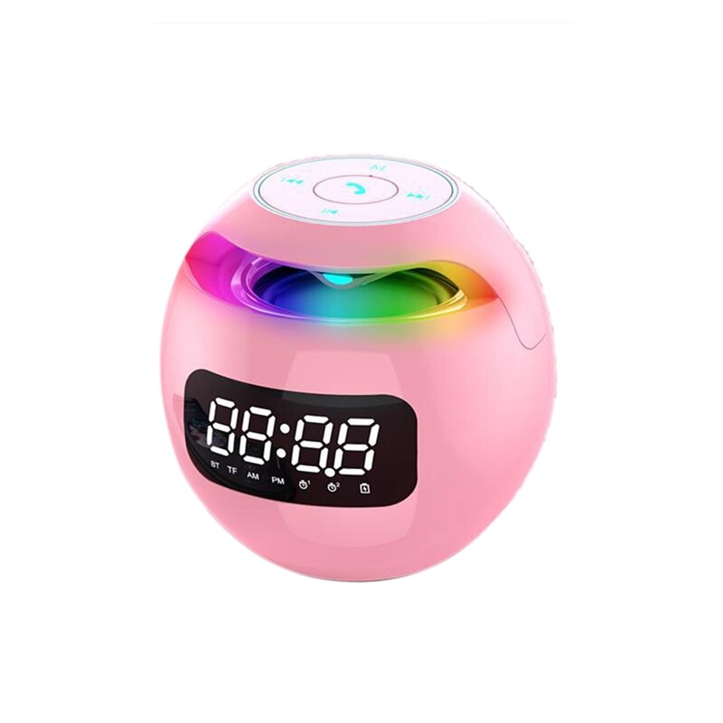 Draadloze Bluetooth Speaker Sound Box Klok Alarm Kleur Nachtlampje Met Microfoon Usb 5.0 Adapter Klok Versie: Roze