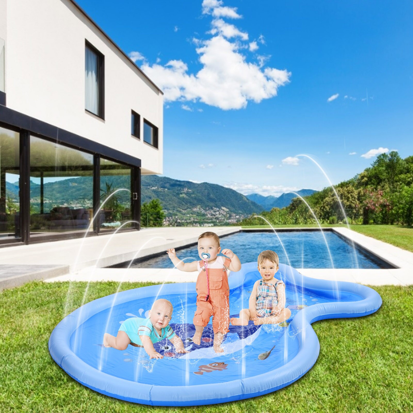 Opblaasbare Spray Water Pad Sprinkler Kussen Zomer Baby Play Water Mat Games Speelgoed Outdoor Vis Vorm Bad Zwembad