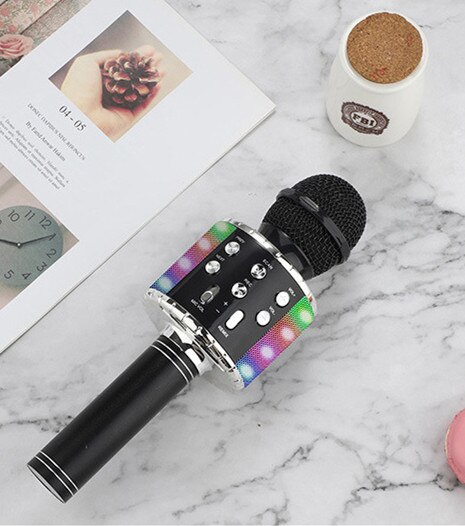 WS-858L Wireless Microphone with LED Light Support Card Wireless Bluetooth Microphone KTV Wireless Microphone