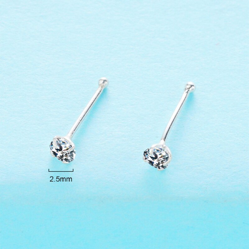 2 uds., Plata de Ley 925, clavos de perforación para nariz, 1,5mm/2mm/2,5mm/3mm, diamantes de imitación, piedra CZ, oreja, hélice, cuerpo, Septum, Piercing, joyería: 2.5mm white studs