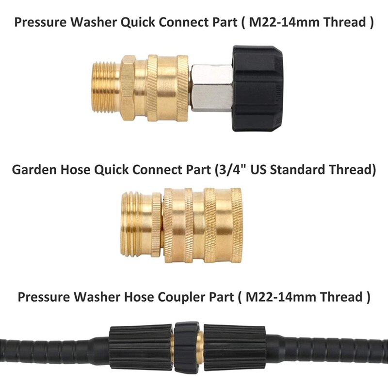 Pressure Washer Adapter Kit Quick Disconnect Kit M22 14mm Rotation to 3/8 Inch Quick Connect, 3/4 Inch Quick Disconnect