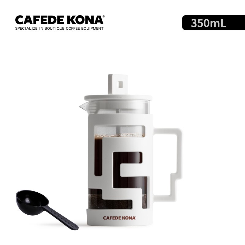 CAFEDE KONA presse française café presse thé cafetière en verre cafetière haute densité en acier inoxydable maille verre résistant à la chaleur: WHITE 350ML